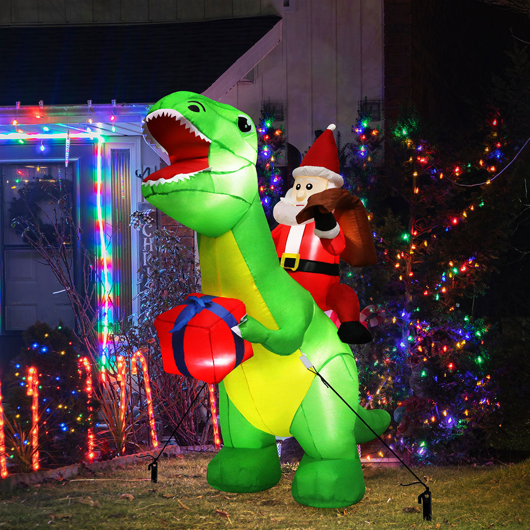 Santaco Christmas Inflatables Outdoor Santa Claus Riding Dinosaur Lights D�cor-1942353655252520966
