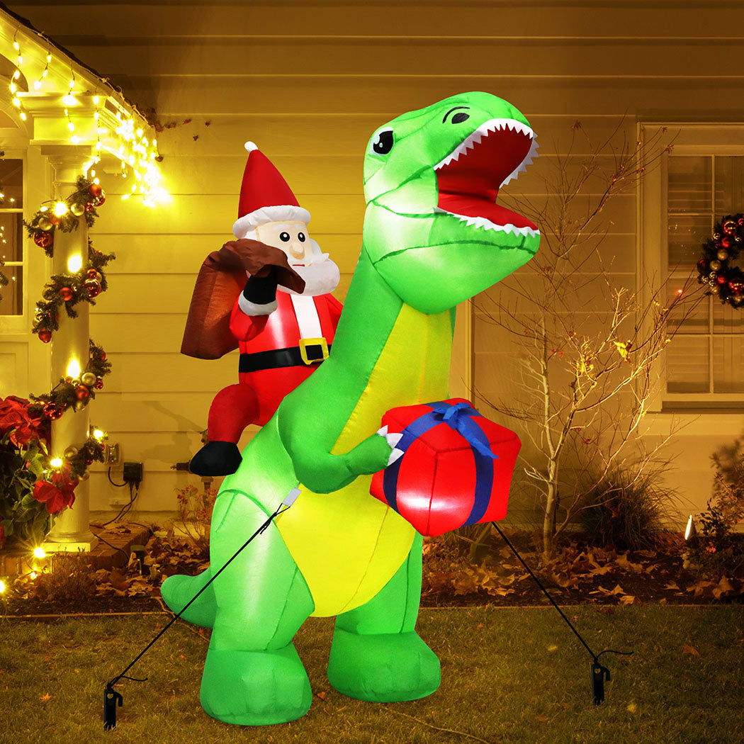 Santaco Christmas Inflatables Outdoor Santa Claus Riding Dinosaur Lights D�cor-1942353655252520967