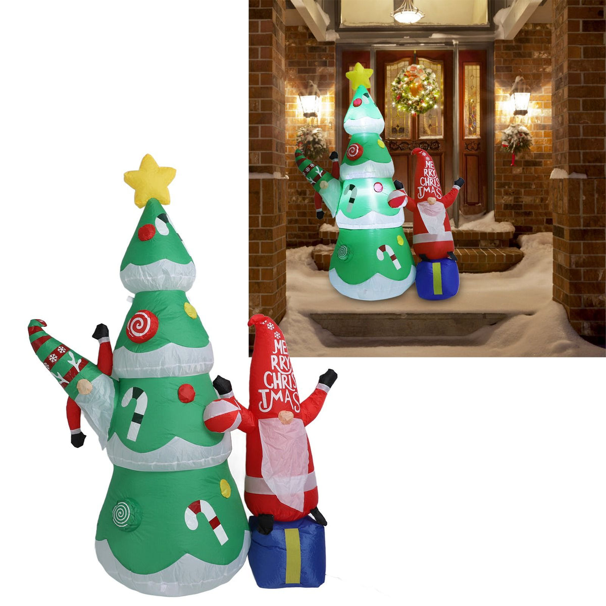1.8m Dwarf and Christmas Tree Inflatable Decoration IP44 Christmas Outdoor Inflatable Decoration with Blower and LED Light AU Plug 100‑240V