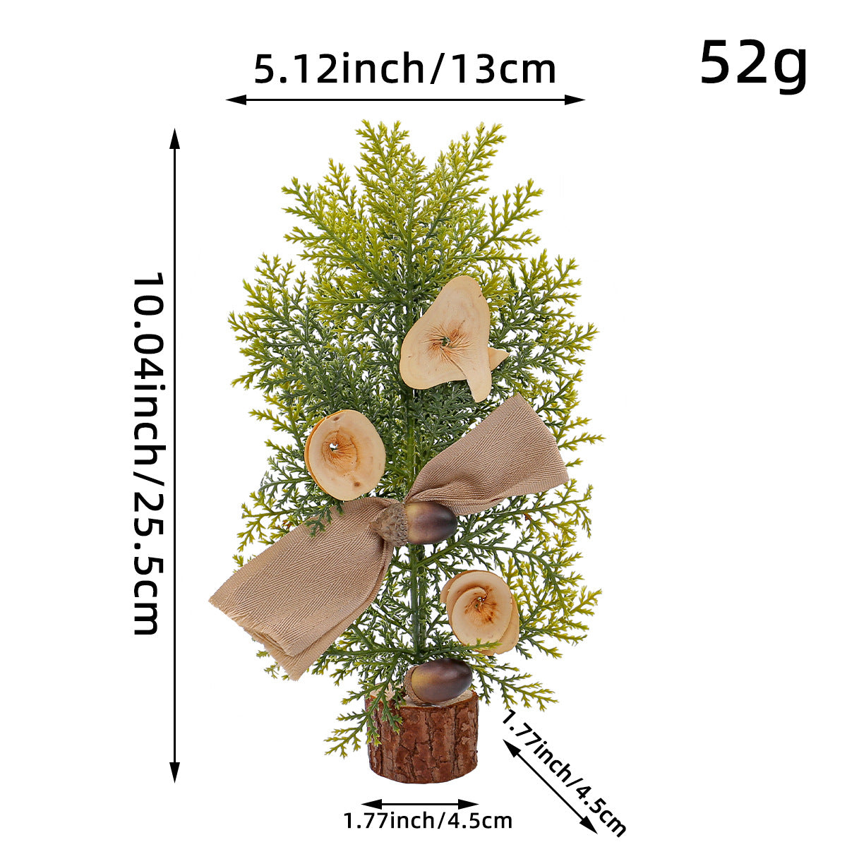 Rustic Mini Tabletop Greenery Ornament – 10 Inches Tall with Burlap Bow and Acorn Accents (4 trees)