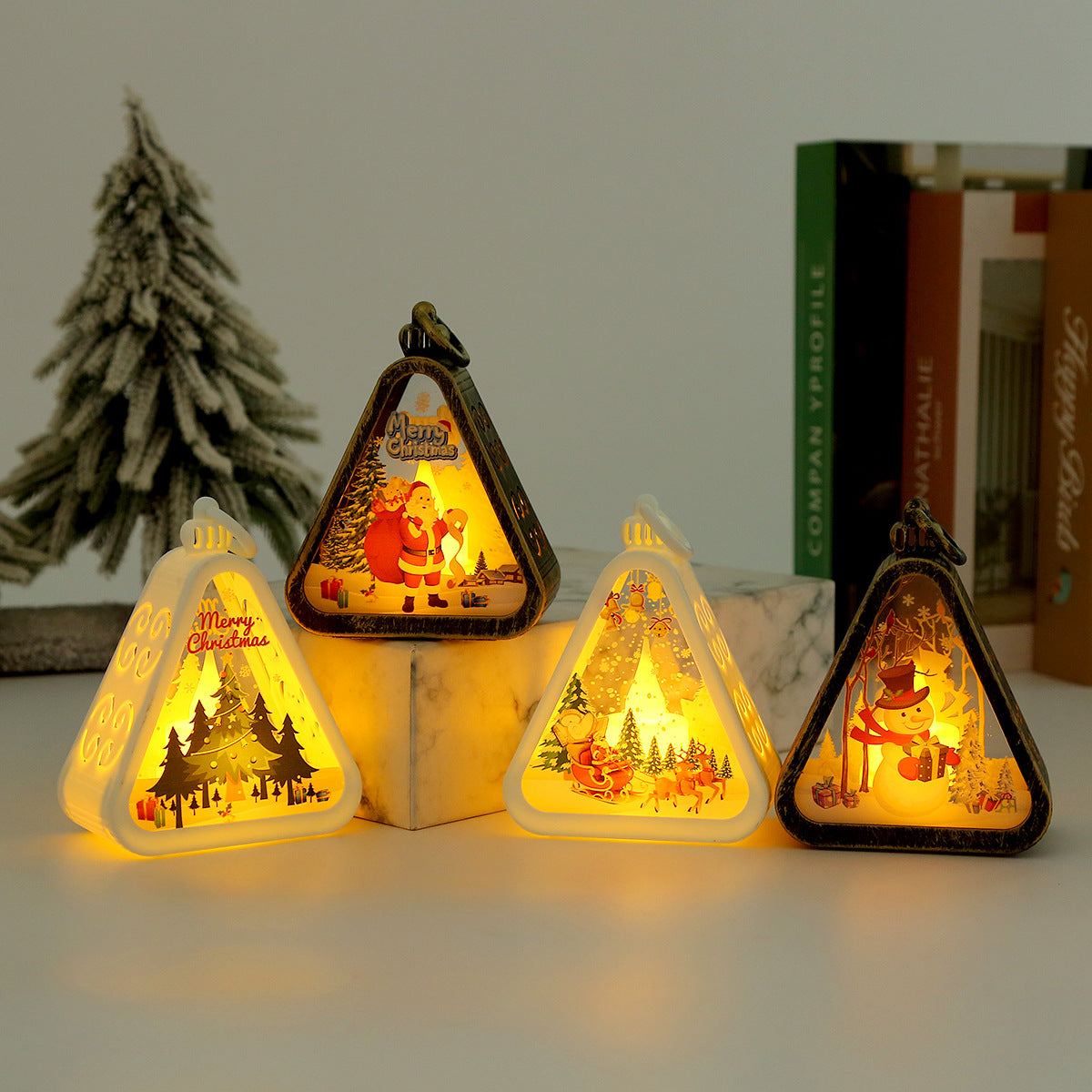 White Snowman Charming Christmas Scene Mini Lanterns (Set of 3) - Battery Operated LED Lights for a Cozy Holiday Glow