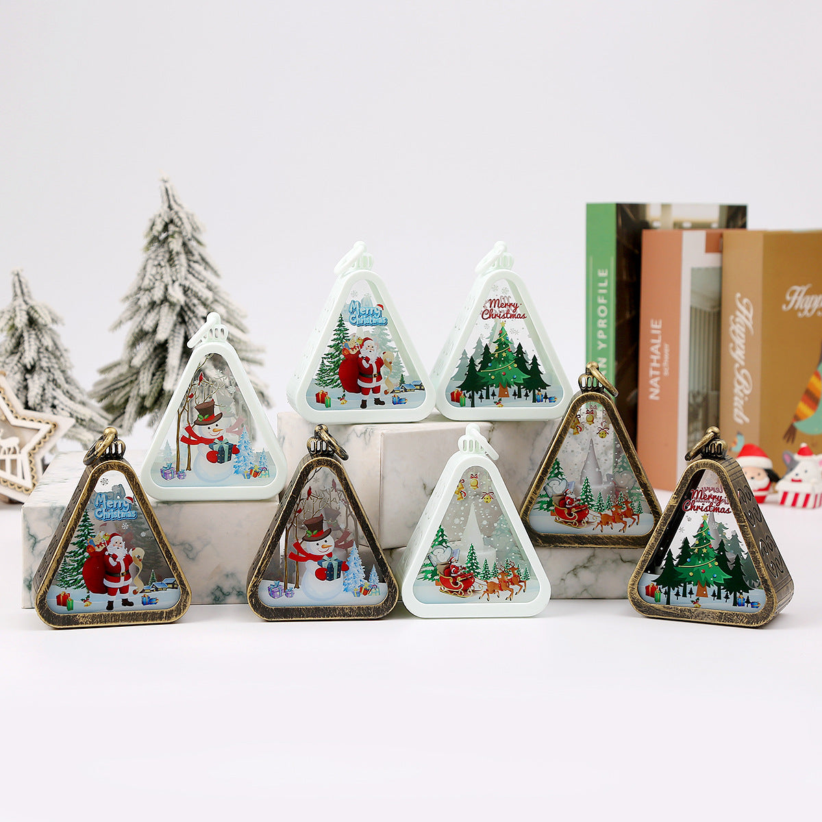White Snowman Charming Christmas Scene Mini Lanterns (Set of 3) - Battery Operated LED Lights for a Cozy Holiday Glow