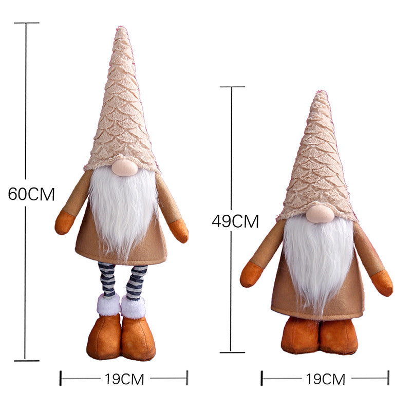 Retractable Leg Christmas Gnome Plush - Adjustable Standing Holiday Decoration(Grey)