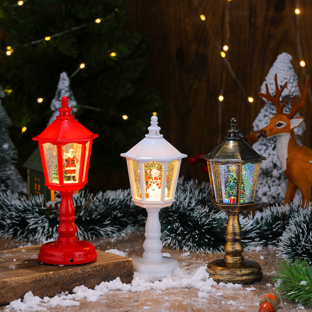 Festive LED Christmas Snow Globe Lantern - Glittering Tabletop Decoration with Santa/Snowman Scene, Dual Power(white)