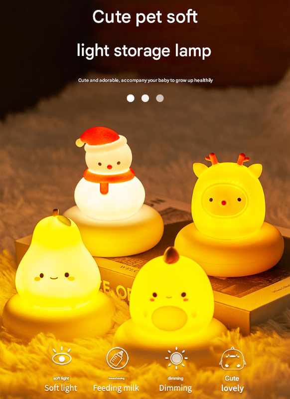 Red and White Snowman Cute Animal LED Night Light - Rechargeable Silicone Nursery Lamp with Tap Control, Dimmable Bedside Light for Kids