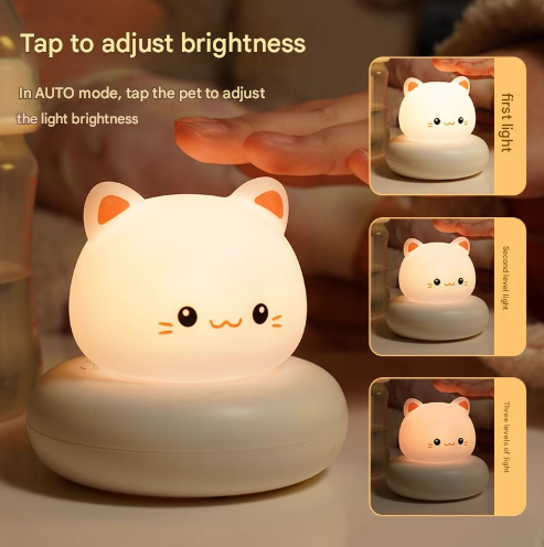 Red and White Snowman Cute Animal LED Night Light - Rechargeable Silicone Nursery Lamp with Tap Control, Dimmable Bedside Light for Kids