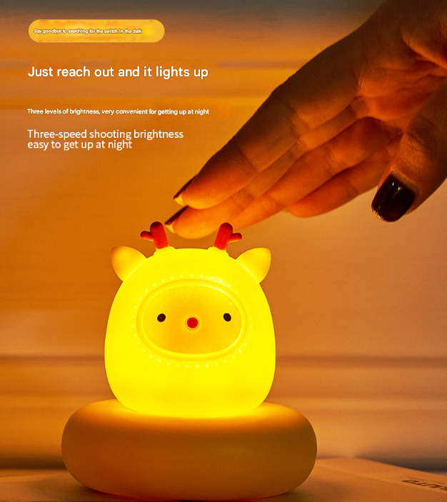 Red and White Snowman Cute Animal LED Night Light - Rechargeable Silicone Nursery Lamp with Tap Control, Dimmable Bedside Light for Kids