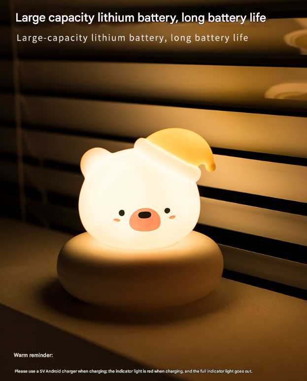 Red and White Snowman Cute Animal LED Night Light - Rechargeable Silicone Nursery Lamp with Tap Control, Dimmable Bedside Light for Kids
