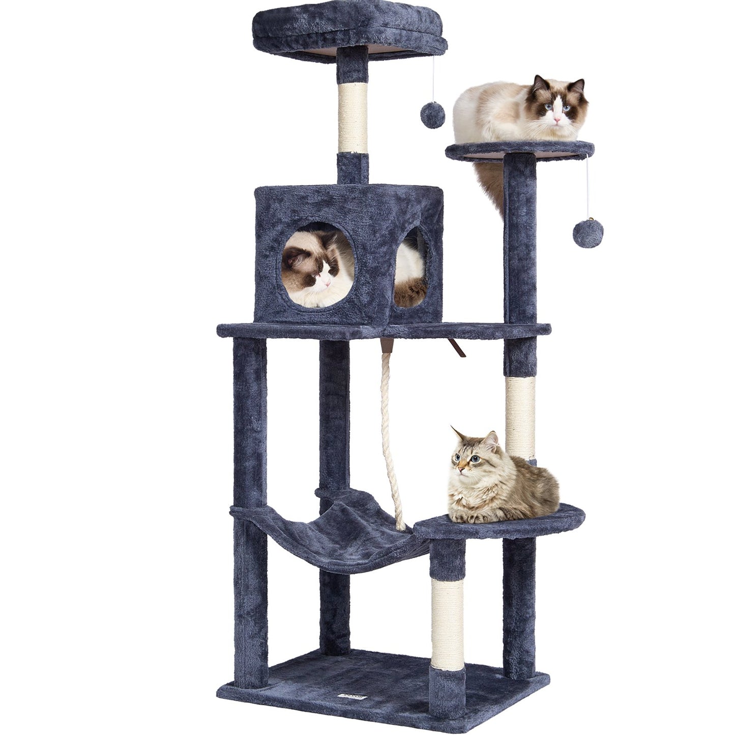 VEVOR Cat Tree 143 cm Cat Tower with Cat Condo Sisal Scratching Post Dark Grey