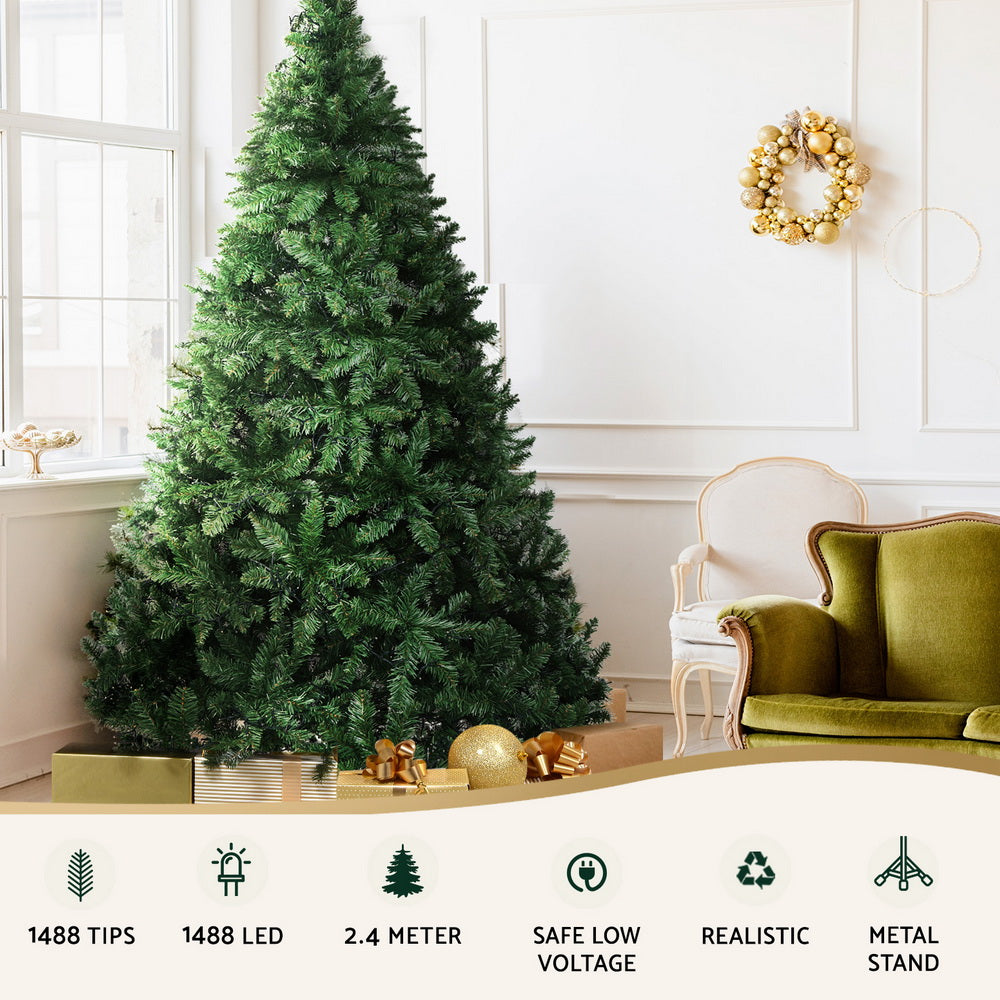 8ft Pre-lit Christmas Tree 2.4m Xmas Tree Decorations - 1488 LEDs by Jingle Jollys