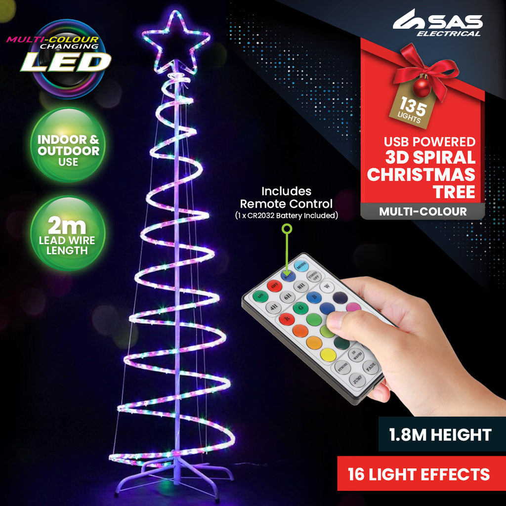 SAS Electrical 1.8m 3D Spiral Christmas Tree Remote Controlled Indoor/Outdoor - Christmas Outlet Online