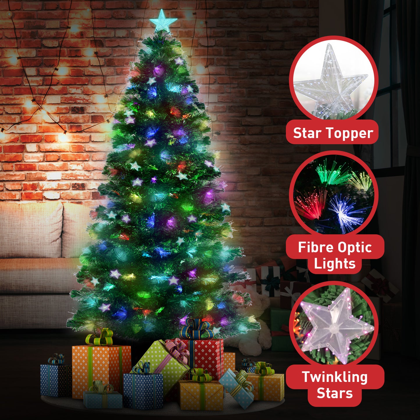 Christabelle 1.5m Enchanted Pre Lit Fibre Optic Christmas Tree Stars Xmas Decor - Christmas Outlet Online