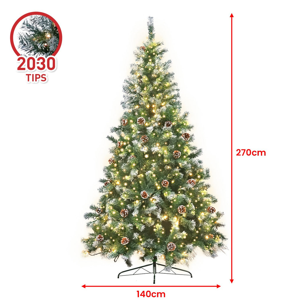 Christabelle 2.7m Pre Lit LED Christmas Tree Decor with Pine Cones Xmas Decorations - Christmas Outlet Online