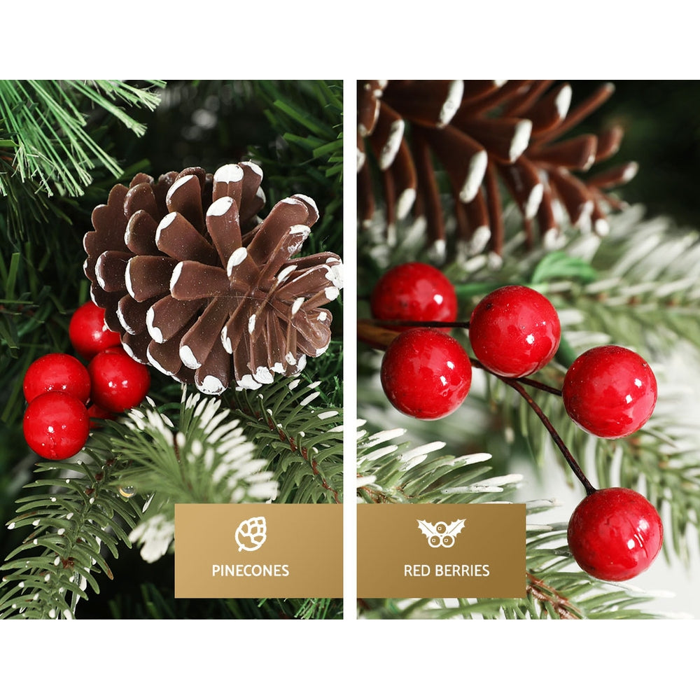 Jingle Jollys 2.1M Christmas Tree with Pine Cones Red Berries Prelit LED Warm Lights - Christmas Outlet Online