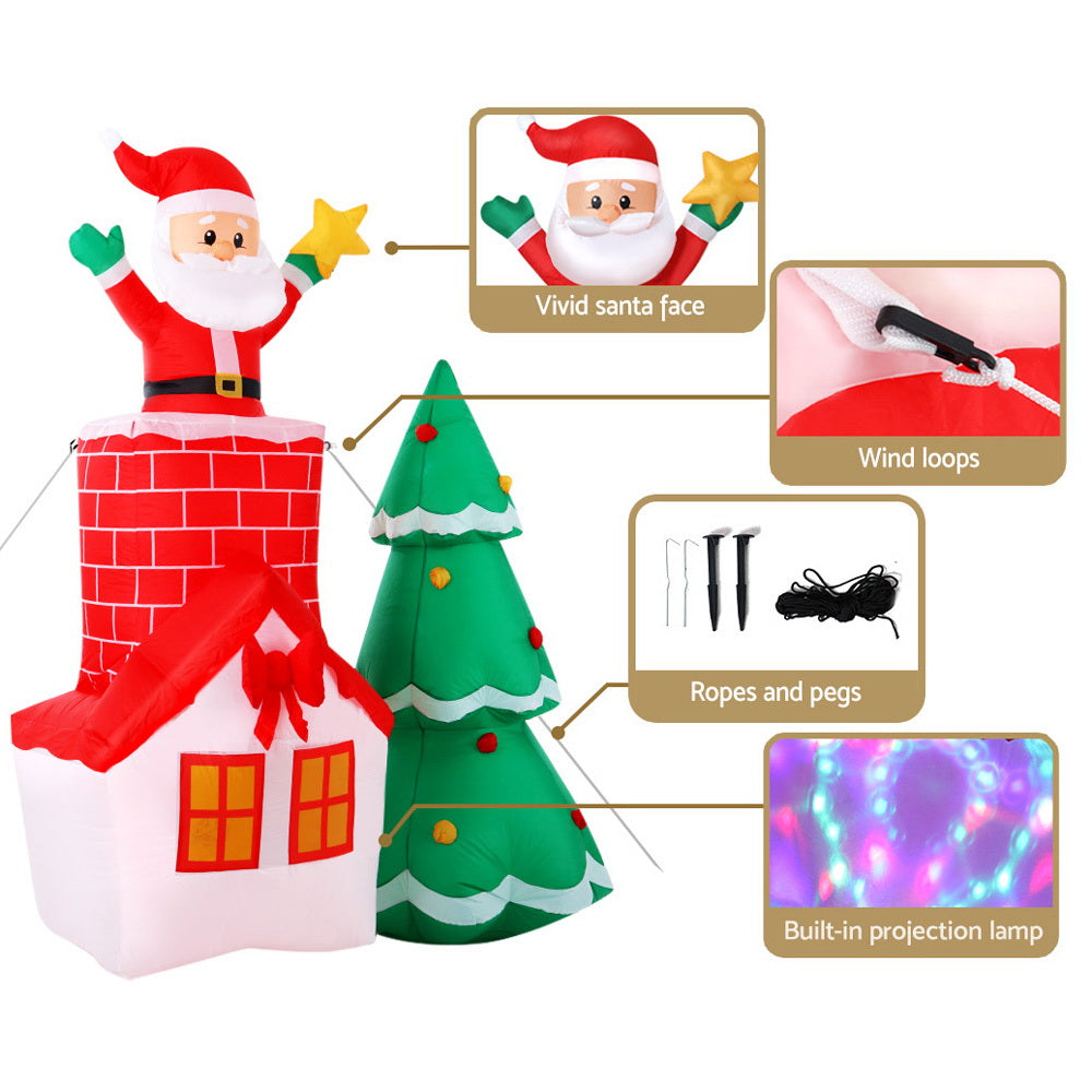 Jingle Jollys 2.2M Christmas Inflatable Santa Tree Lights Outdoor Decorations - Christmas Outlet Online
