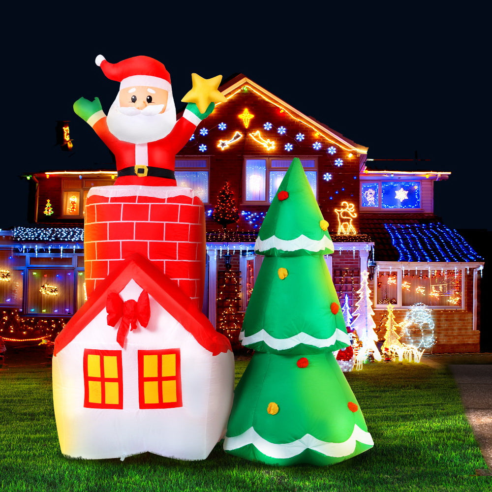 Jingle Jollys 2.2M Christmas Inflatable Santa Tree Lights Outdoor Decorations - Christmas Outlet Online