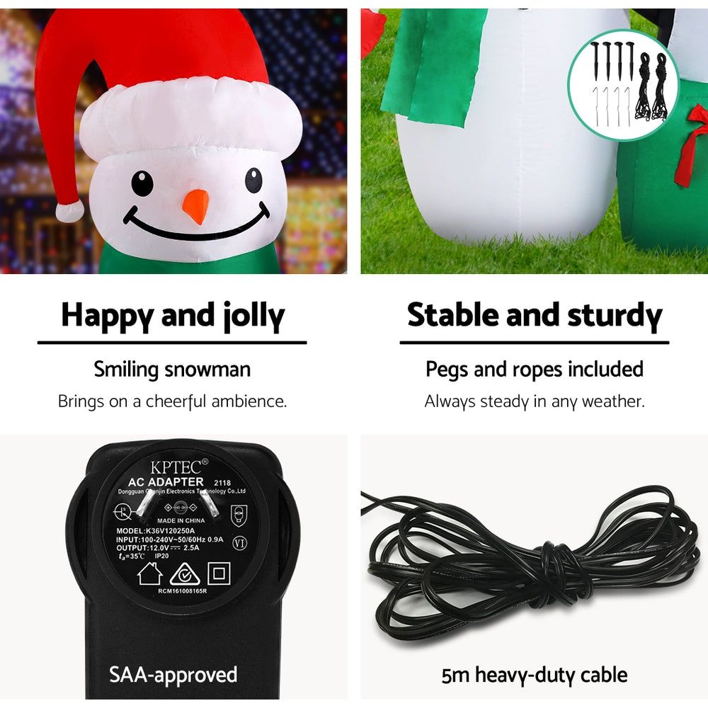 Jingle Jollys Christmas Inflatable Snowman 1.8M Lights LED Outdoor Decorations - Christmas Outlet Online