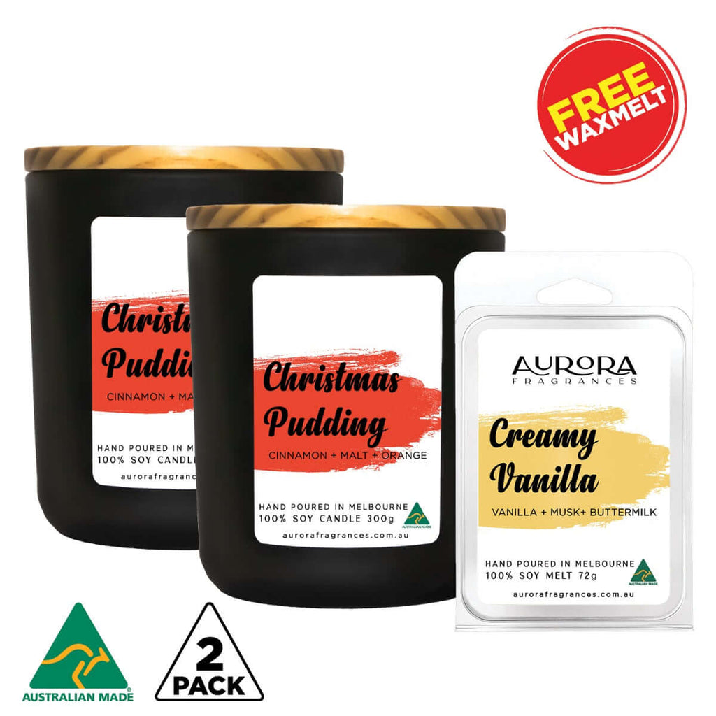 Aurora Christmas Pudding Scented Soy Candle Australian Made 300g 2 Pack - Christmas Outlet Online