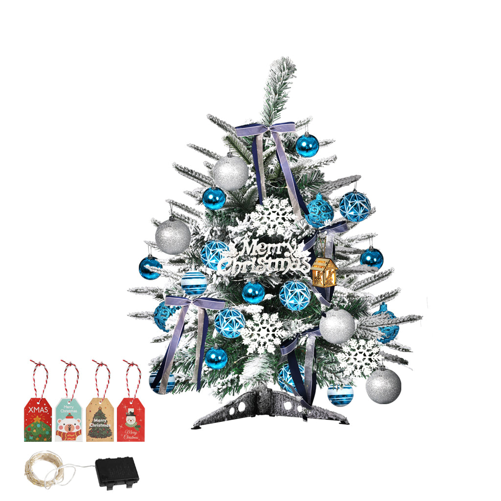 Santaco Christmas Tree 0.6M 2Ft Fairy Lights Snow Flocked Xmas Ornaments Decor - Christmas Outlet Online