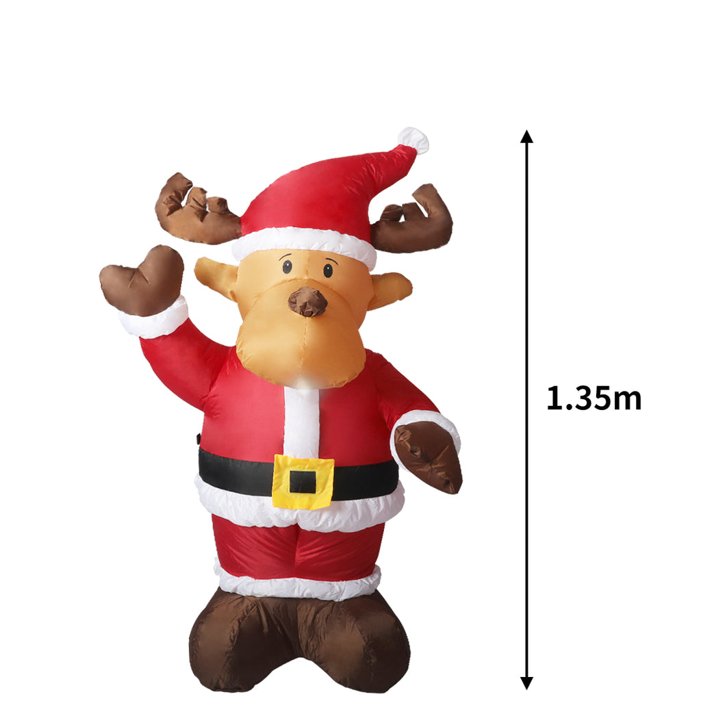 Santaco Inflatable Christmas Decor Santa Reindeer 1.35M LED Lights Xmas Party - Christmas Outlet Online