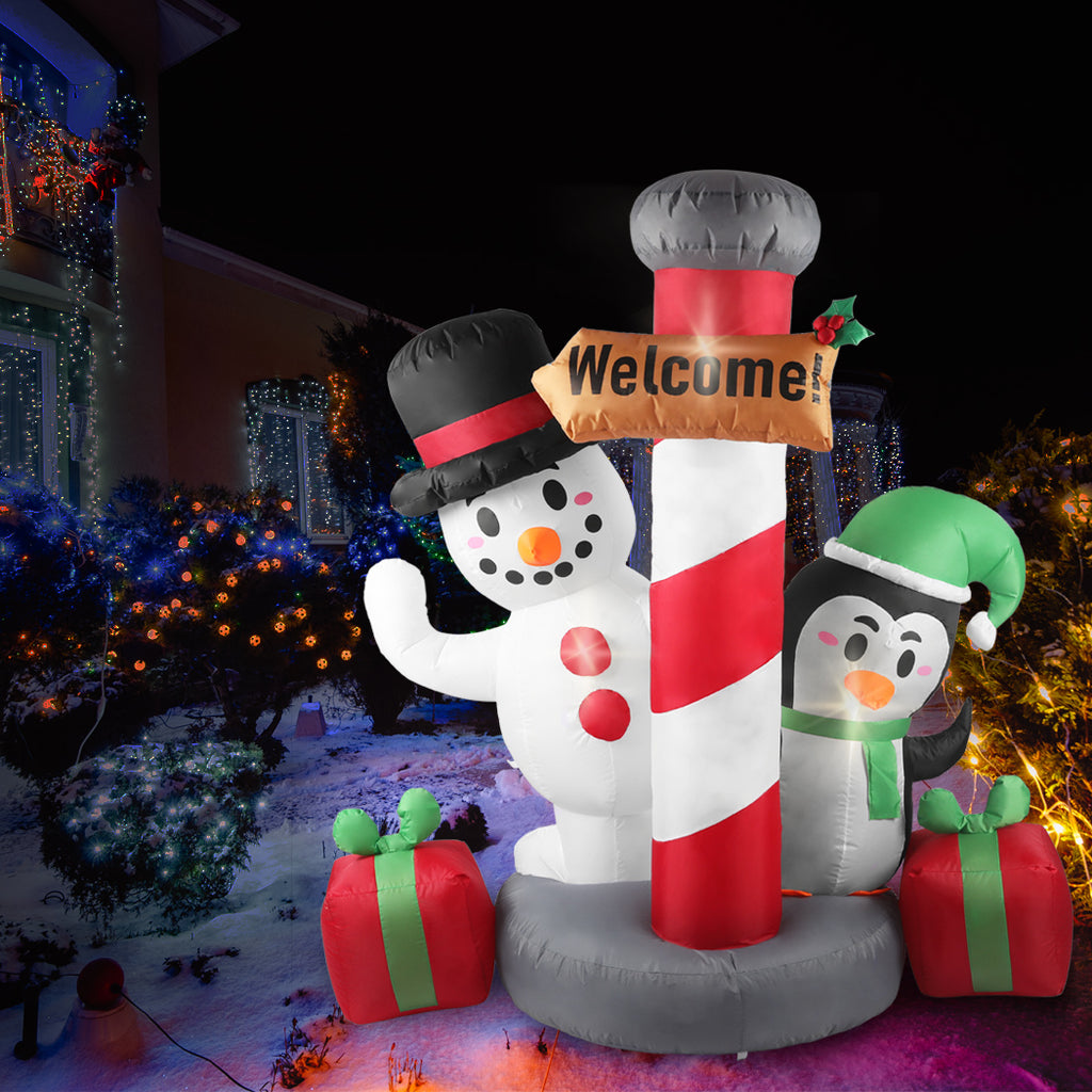 Santaco Inflatable Christmas Decor Pole Welcome 1.8M LED Lights Xmas Party - Christmas Outlet Online