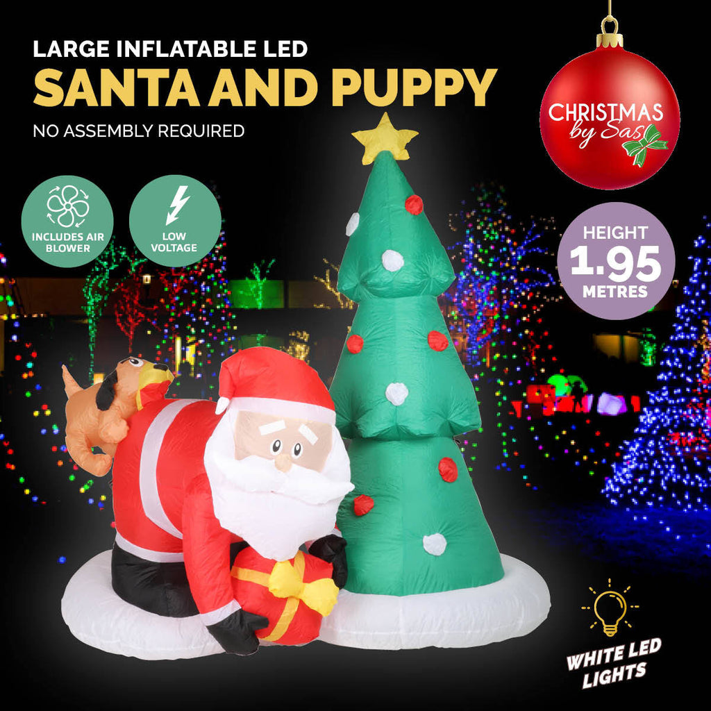 Christmas By Sas 2m Santa Puppy & Tree Built-In Blower Bright LED Lighting - Christmas Outlet Online
