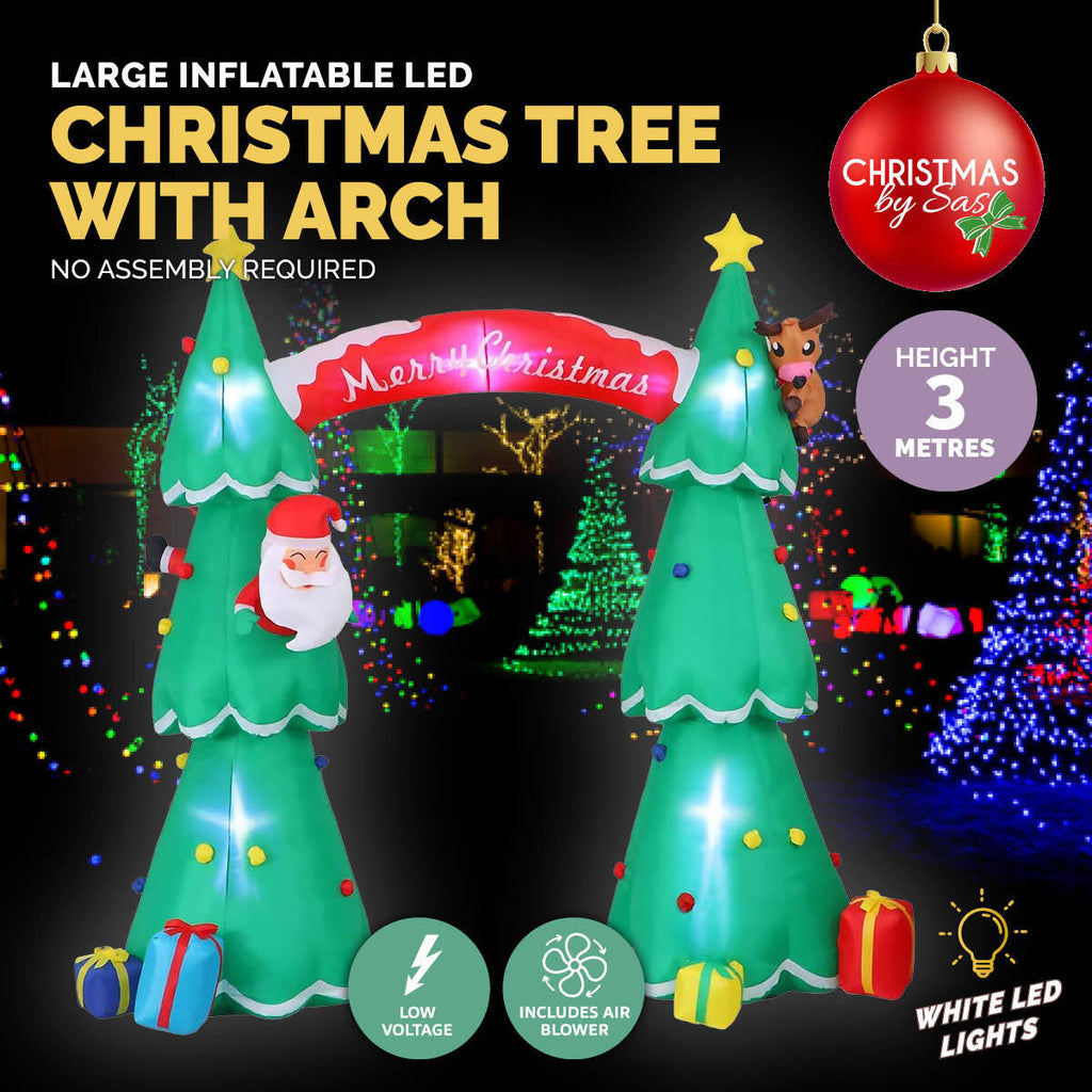 Christmas By Sas 3m x 2.4m Christmas Tree Arch Self Inflating LED Lights - Christmas Outlet Online