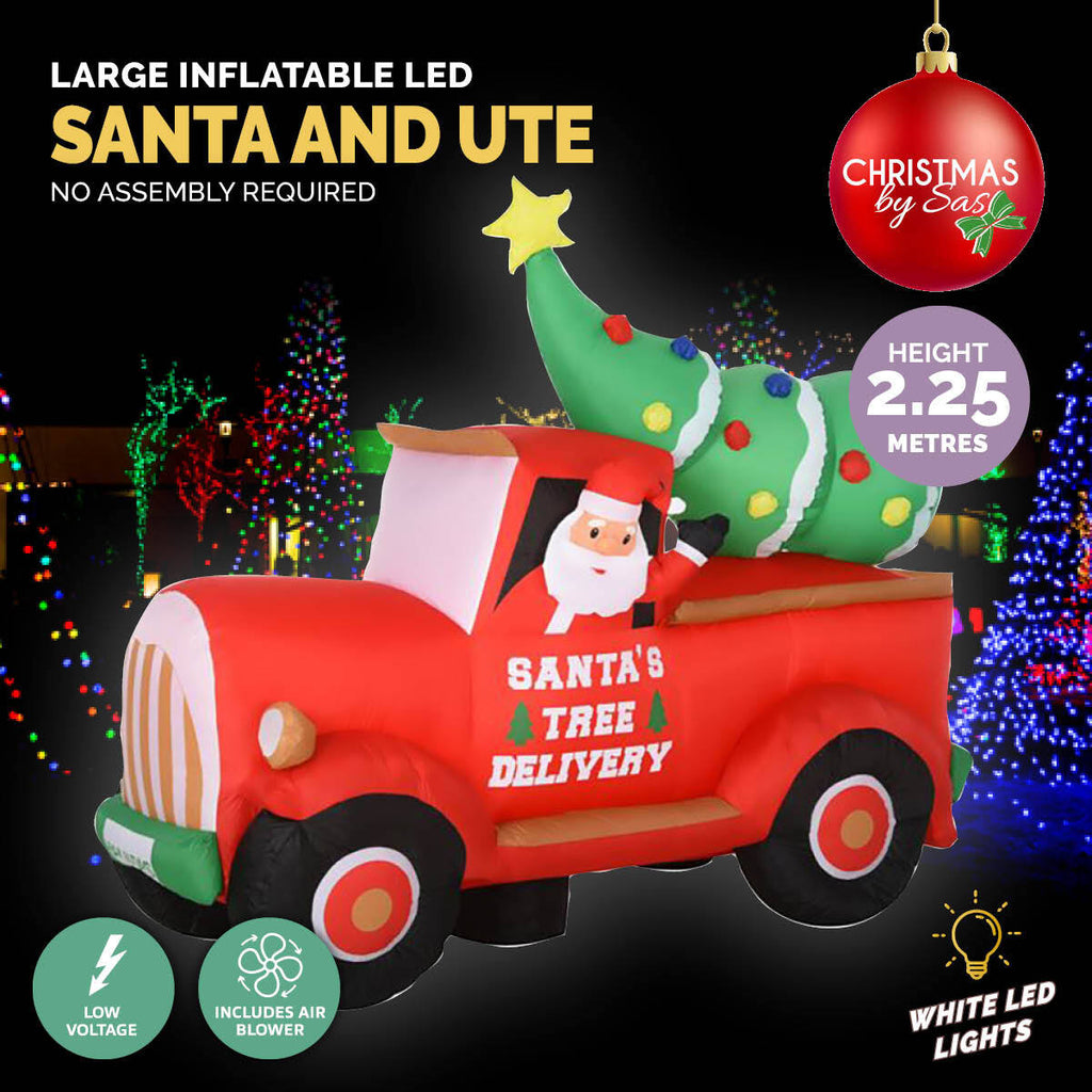 Christmas By Sas 2.25m Santa Ute & Tree Built-In Blower Bright LED Lighting - Christmas Outlet Online