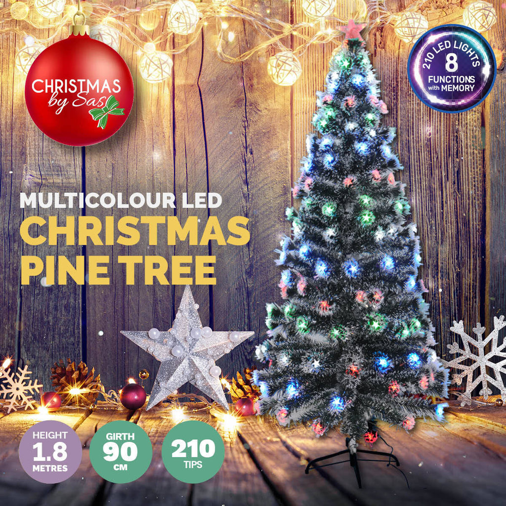 Christmas By Sas 1.8m Pine Tree 210 Multi-Colour LED Lights With 8 Functions - Christmas Outlet Online