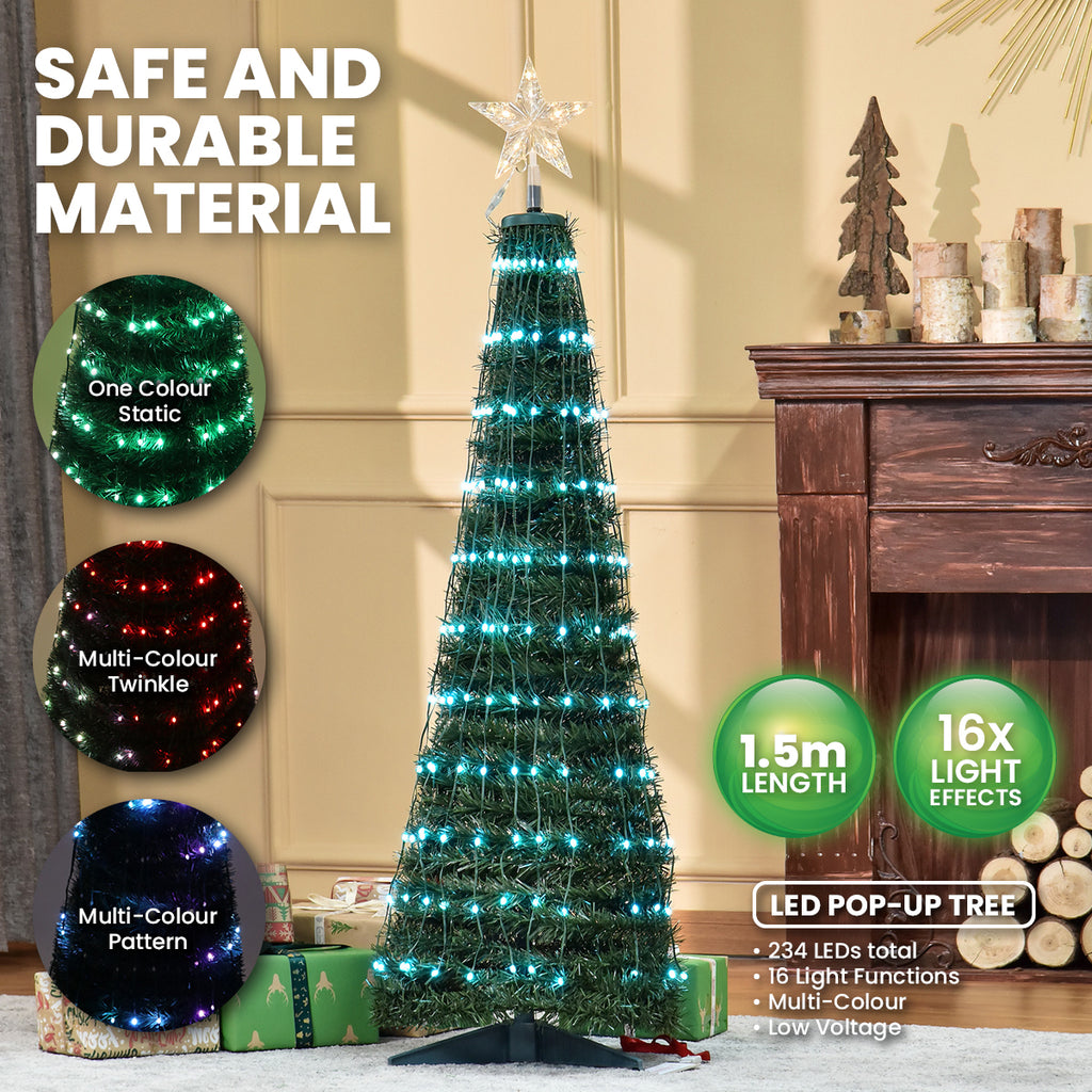 SAS Electrical 1.5m Christmas Tree & Star Pop-Up Design Remote Controlled - Christmas Outlet Online