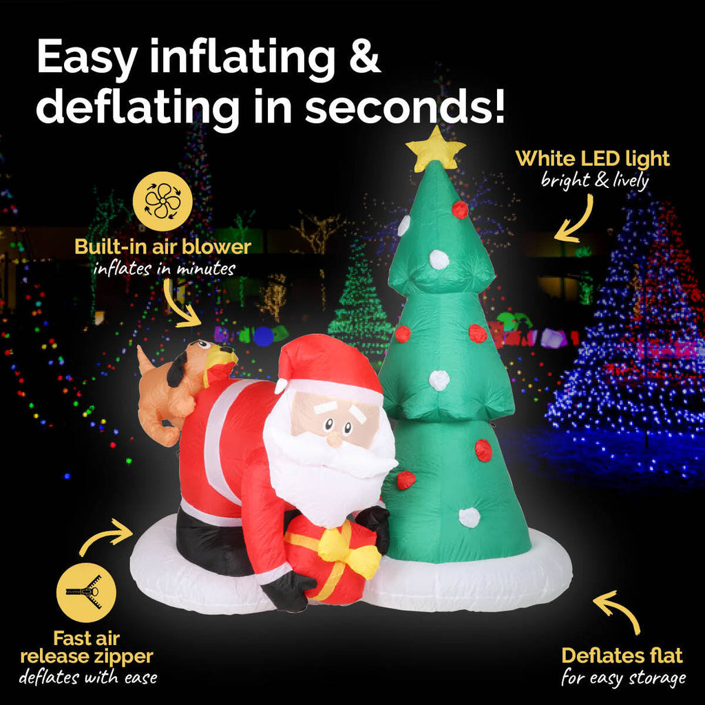 Christmas By Sas 2m Santa Puppy & Tree Built-In Blower Bright LED Lighting - Christmas Outlet Online