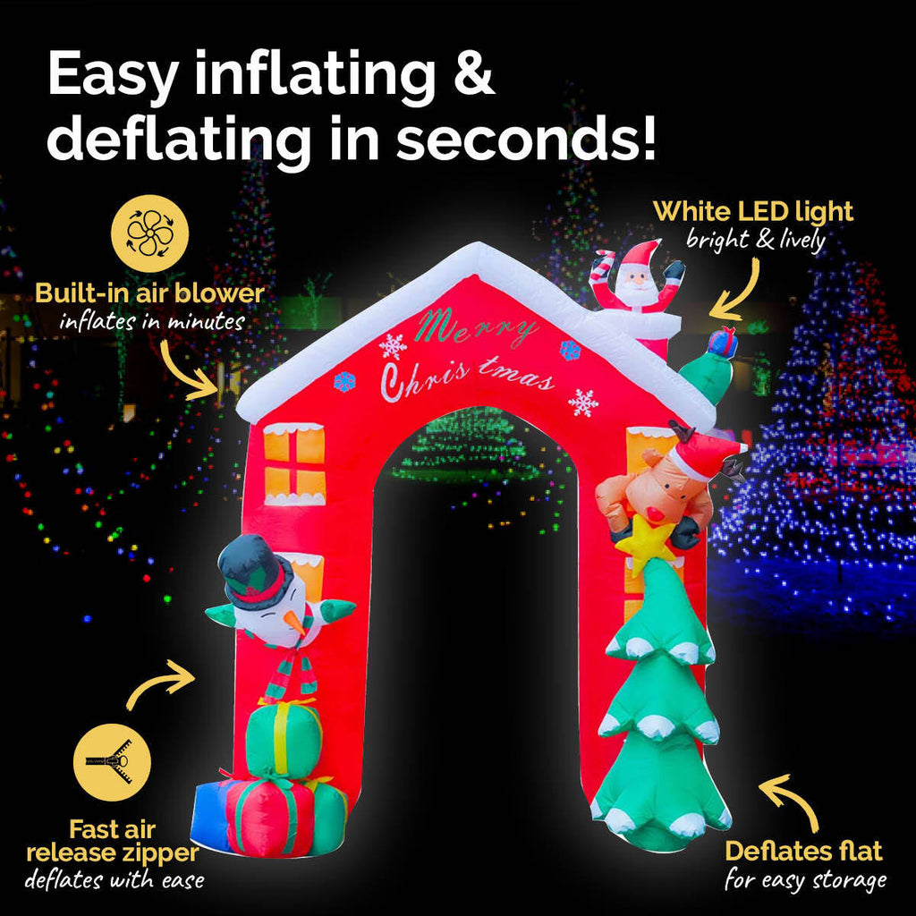Christmas By Sas 2.4 x 2.09m Christmas Arch Self Inflating Bright LED Lights - Christmas Outlet Online