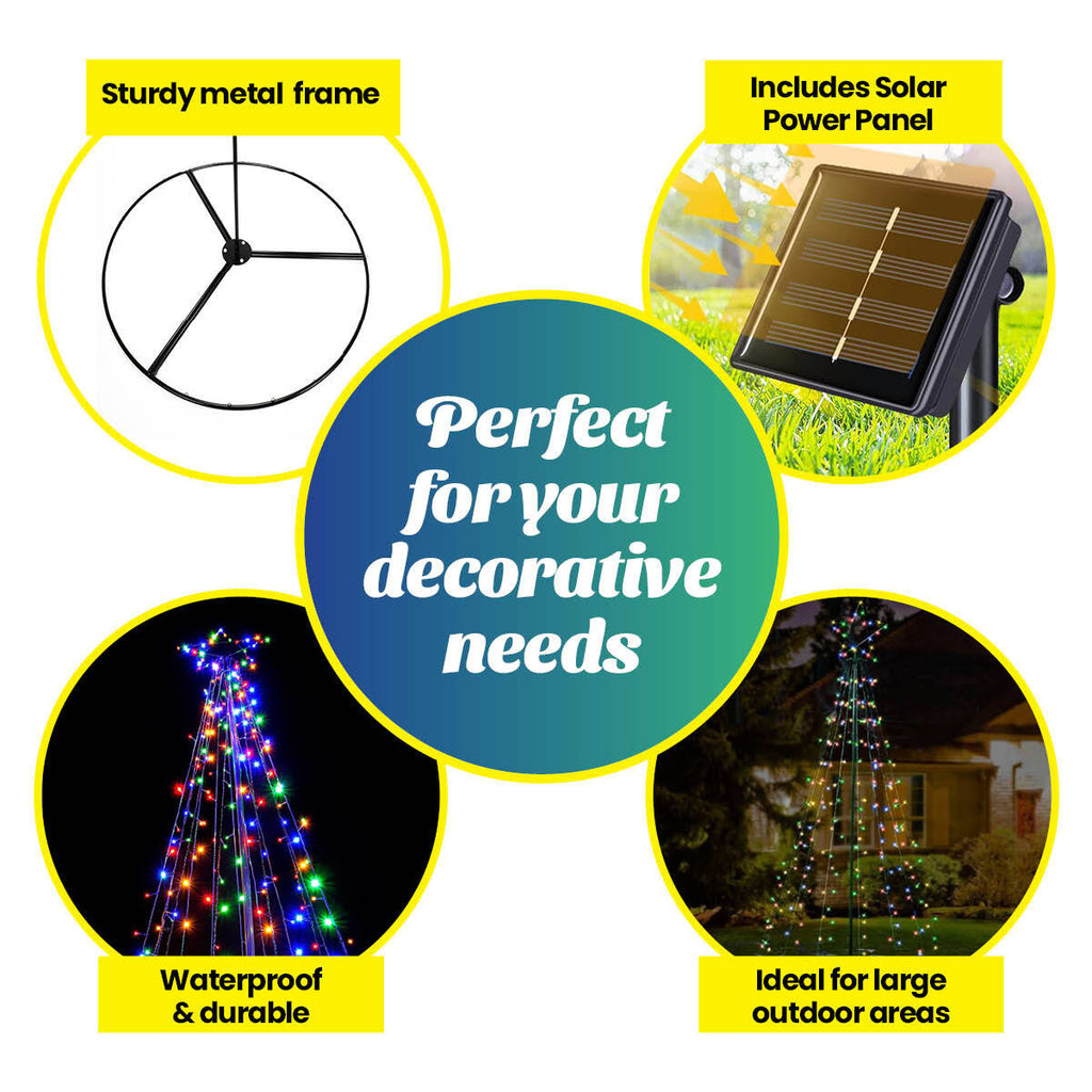Christmas By Sas 1.5m Solar Powered Tree With Star Metal Frame 150 LED Bulbs - Christmas Outlet Online