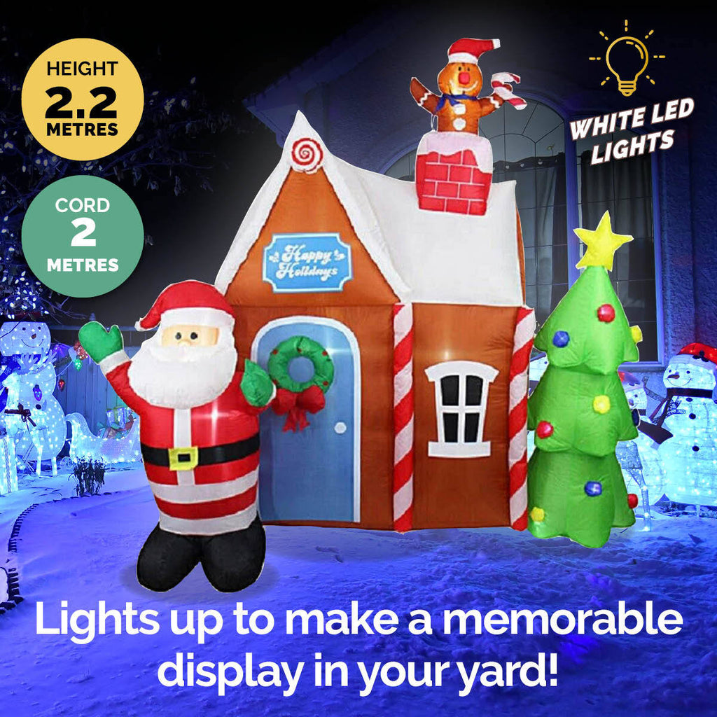 Christmas By Sas 2.2m Gingerbread House & Santa Self Inflating LED Lights - Christmas Outlet Online