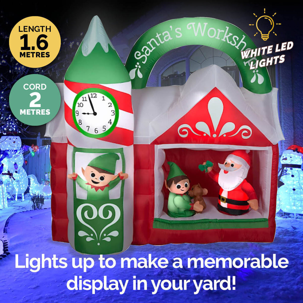 Christmas By Sas 1.5m x 1.6m Santa's Workshop Self Inflating LED Lights - Christmas Outlet Online