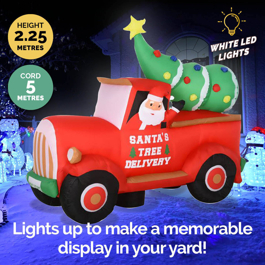 Christmas By Sas 2.25m Santa Ute & Tree Built-In Blower Bright LED Lighting - Christmas Outlet Online