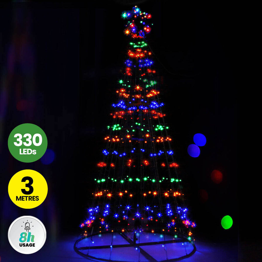 Christmas By Sas 3m Tree Shaped LED Multicoloured Solar Lights & Metal Frame - Christmas Outlet Online