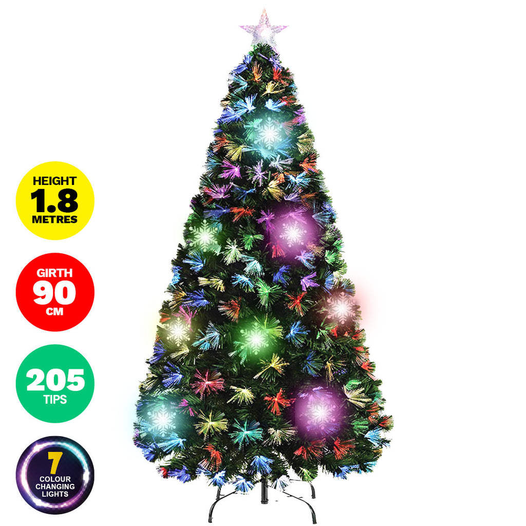 Christmas By Sas 1.8m Fibre Optic/LED Christmas Tree 210 Tips Multicolour Star & Ornaments - Christmas Outlet Online