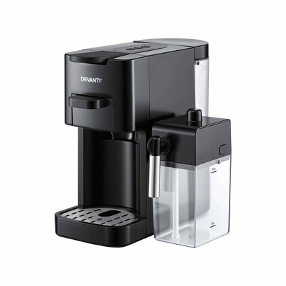 Devanti Capsule Coffee Pod Machine with Milk Frother, Black