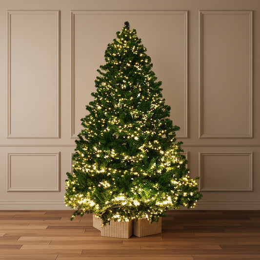 Decorated Christmas tree with lights in a living room setting