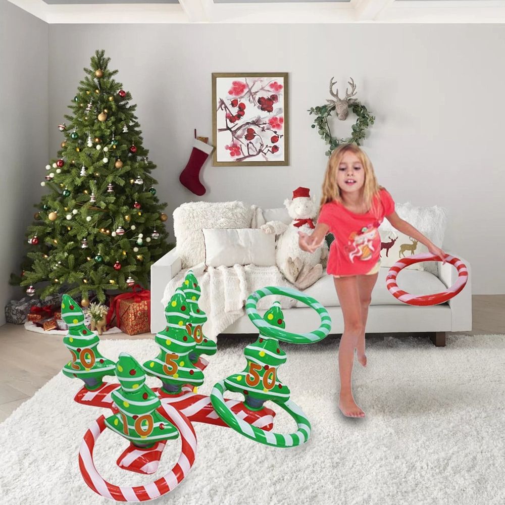 Inflatable Christmas Games Set Inflatable Christmas Tree with Scores Ring Toss Game 1 Inflatable Christmas Tree 4 Ring Toss for Christmas Party Favors Xmas Indoor Outdoor Game
