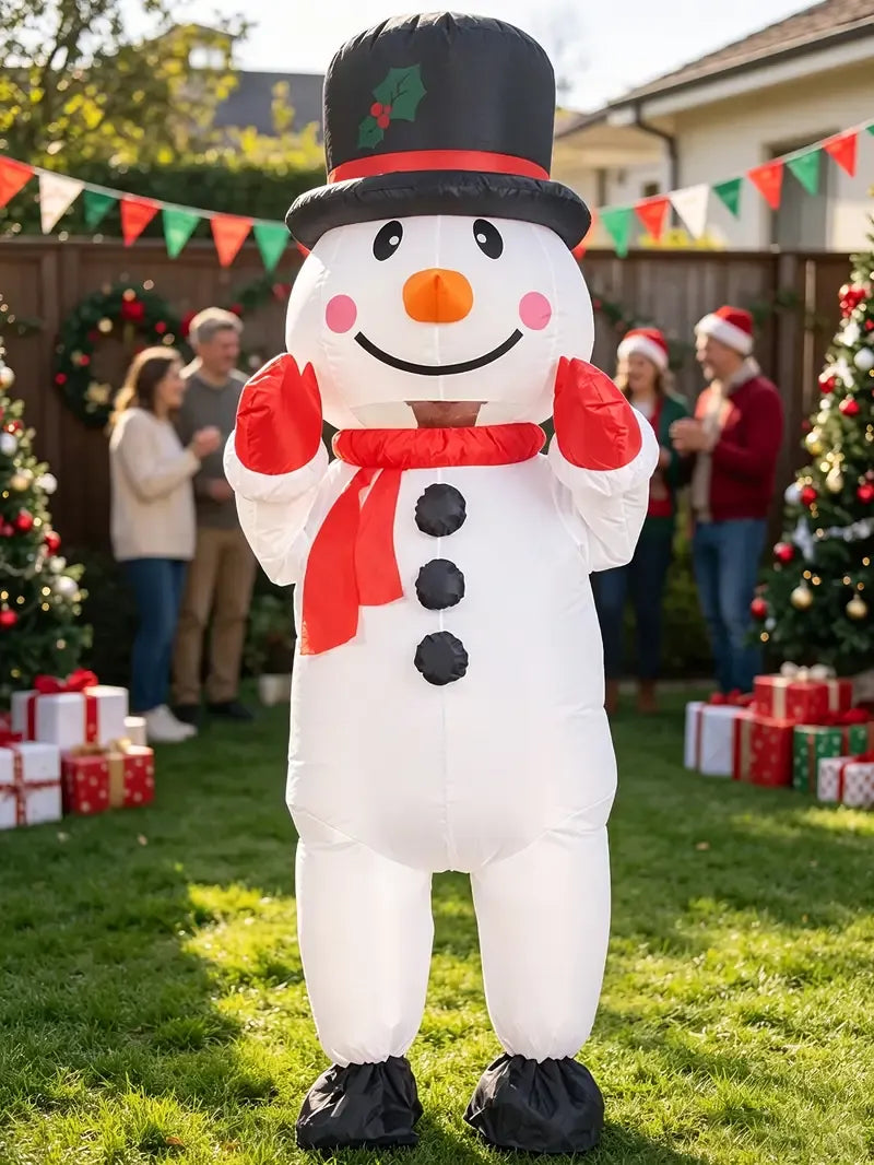 Black Hat Snowman Christmas Inflatable Costume, Polyester Adult Big Hat Snowman Christmas Inflatable Costume, Role-Playing Inflatable Costume Dress-Up Prop, suitable for Christmas, Halloween, Carnival, various activities and parties (costume does not meas