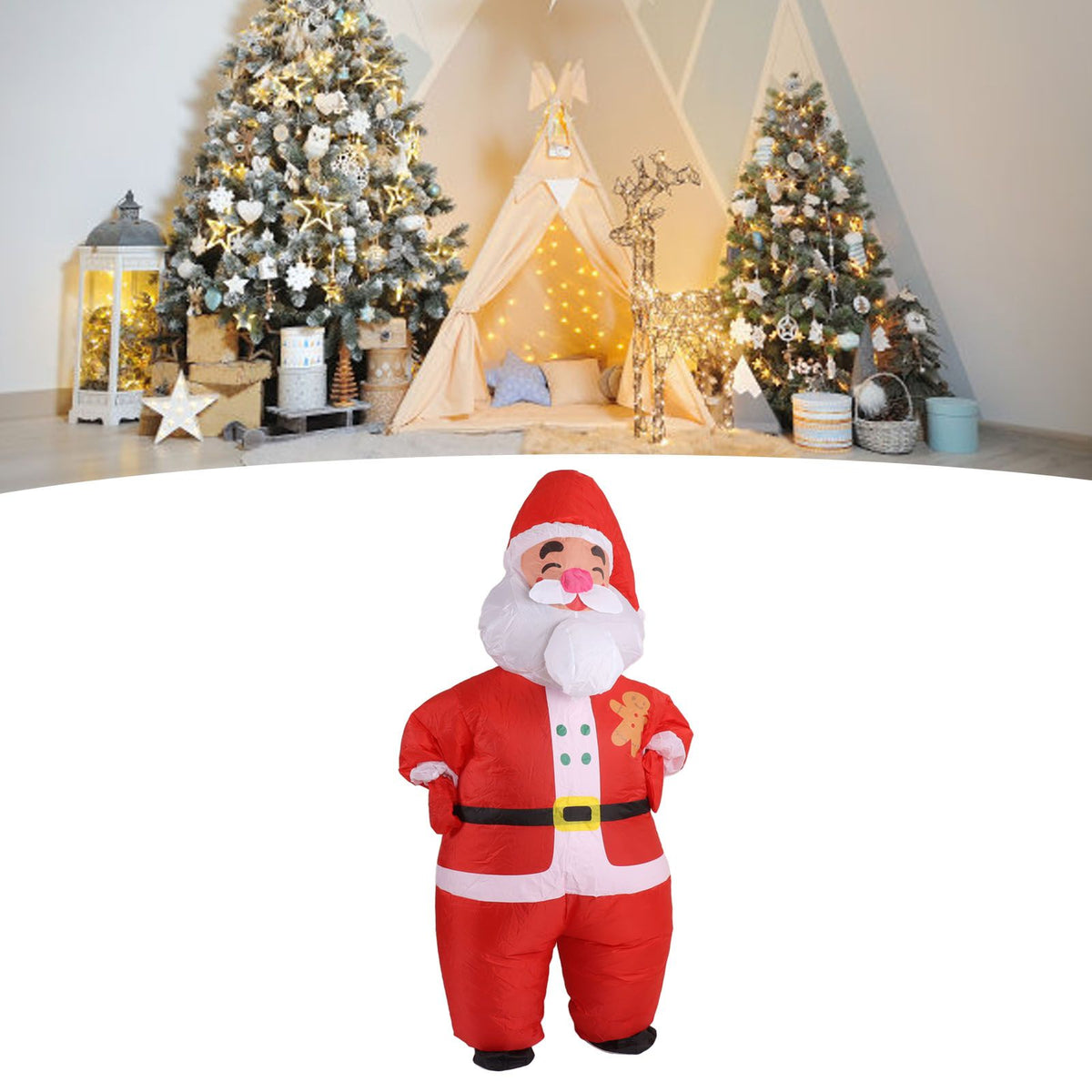 Inflatable Christmas Costume Funny Blow Up Christmas Party Doll Suit for 150‑190cm Adult Cosplay Big Head Santa