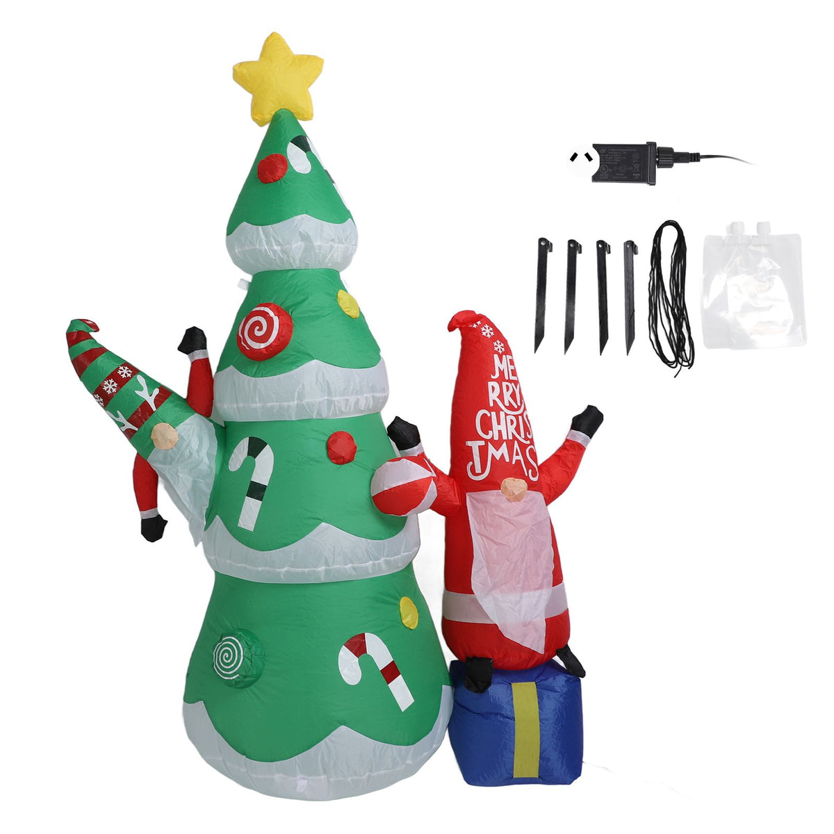 1.8m Dwarf and Christmas Tree Inflatable Decoration IP44 Christmas Outdoor Inflatable Decoration with Blower and LED Light AU Plug 100‑240V