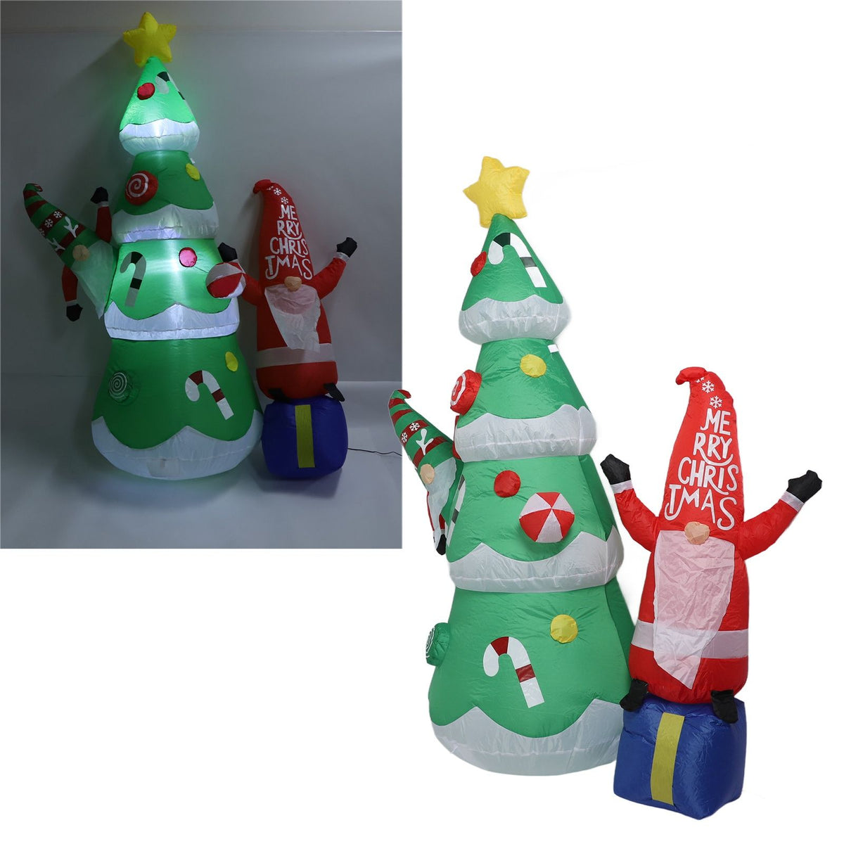 1.8m Dwarf and Christmas Tree Inflatable Decoration IP44 Christmas Outdoor Inflatable Decoration with Blower and LED Light AU Plug 100‑240V