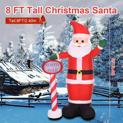 8FT Tall Christmas Santa Inflatables IP44 Weatherproof LED Light Up Xmas Yard Giant and Tall Blow Up Santa Claus with Floor Stakes and Ropes for Indoor and Outdoor Party Garden Lawn Decorations