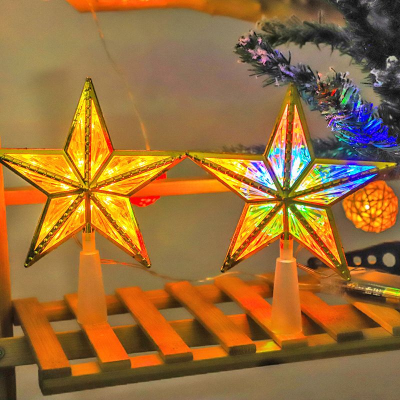 2PCS Star Christmas Tree Topper, 3D Star Tree Topper Lights, Double Sided Christmas Tree-top with 10 LED Warm white+color