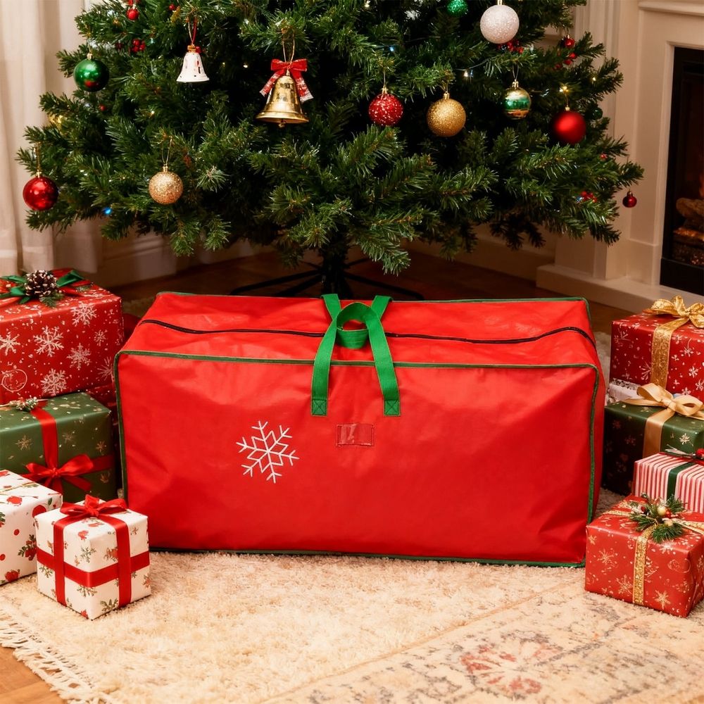 7ft Christmas Tree Storage Bag, Heavy Duty Extra Large Artificial Christmas Tree Bag with Reinforced Handles and Dual Zippers Wide Opening, Red