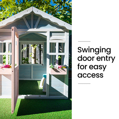 ROVO KIDS Cubby House, Outdoor Wooden DIY Timber Cottage Style Playhouse, for Children