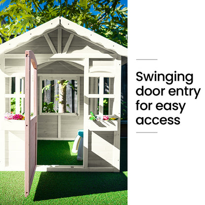 ROVO KIDS Cubby House, Wooden Outdoor DIY Timber Cottage Style Playhouse, for Children